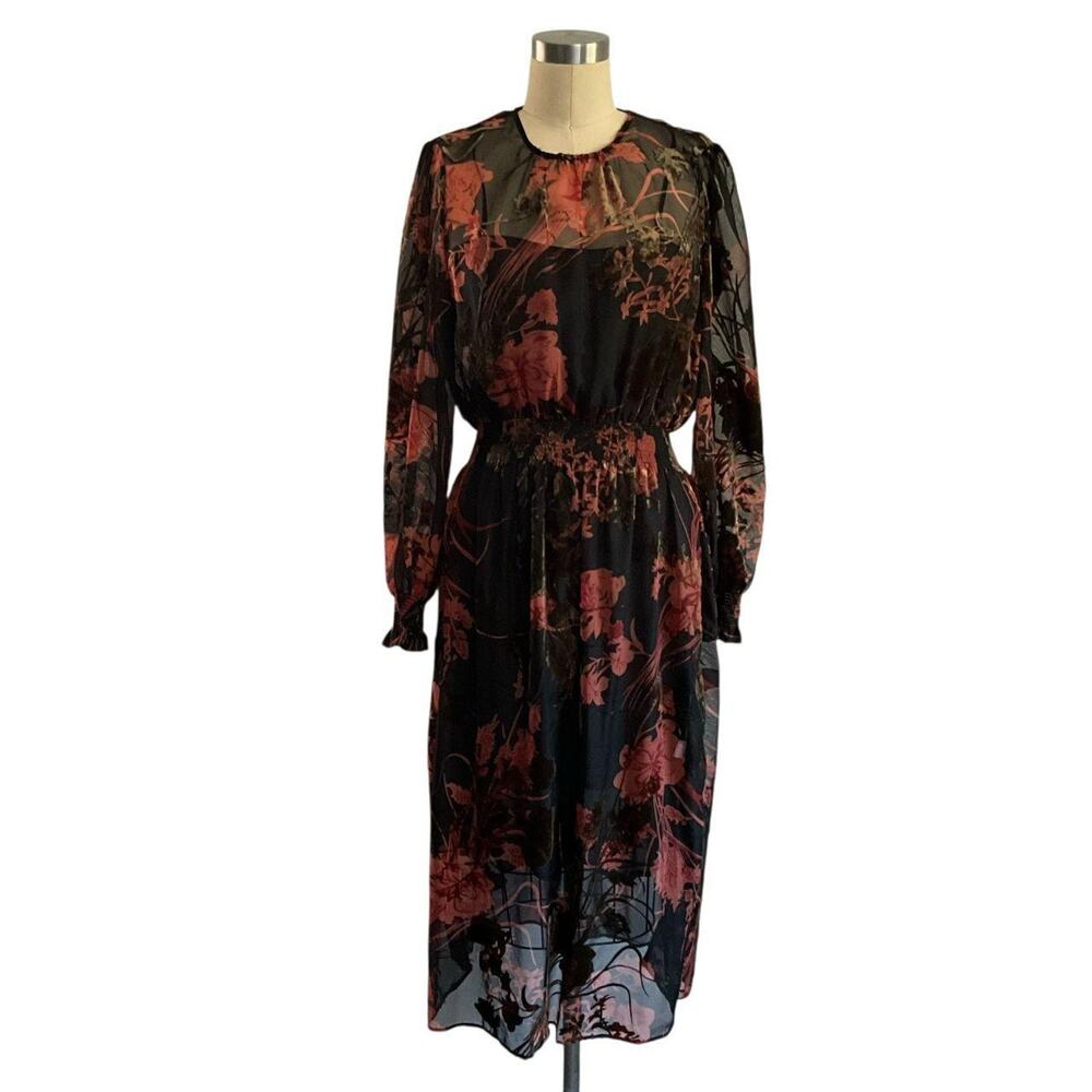 Zara Dark Floral Lined Midi Dress: Modern